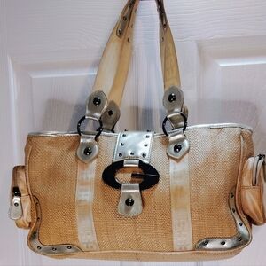 Elegant Tan Shoulder Bag with Silver Accents